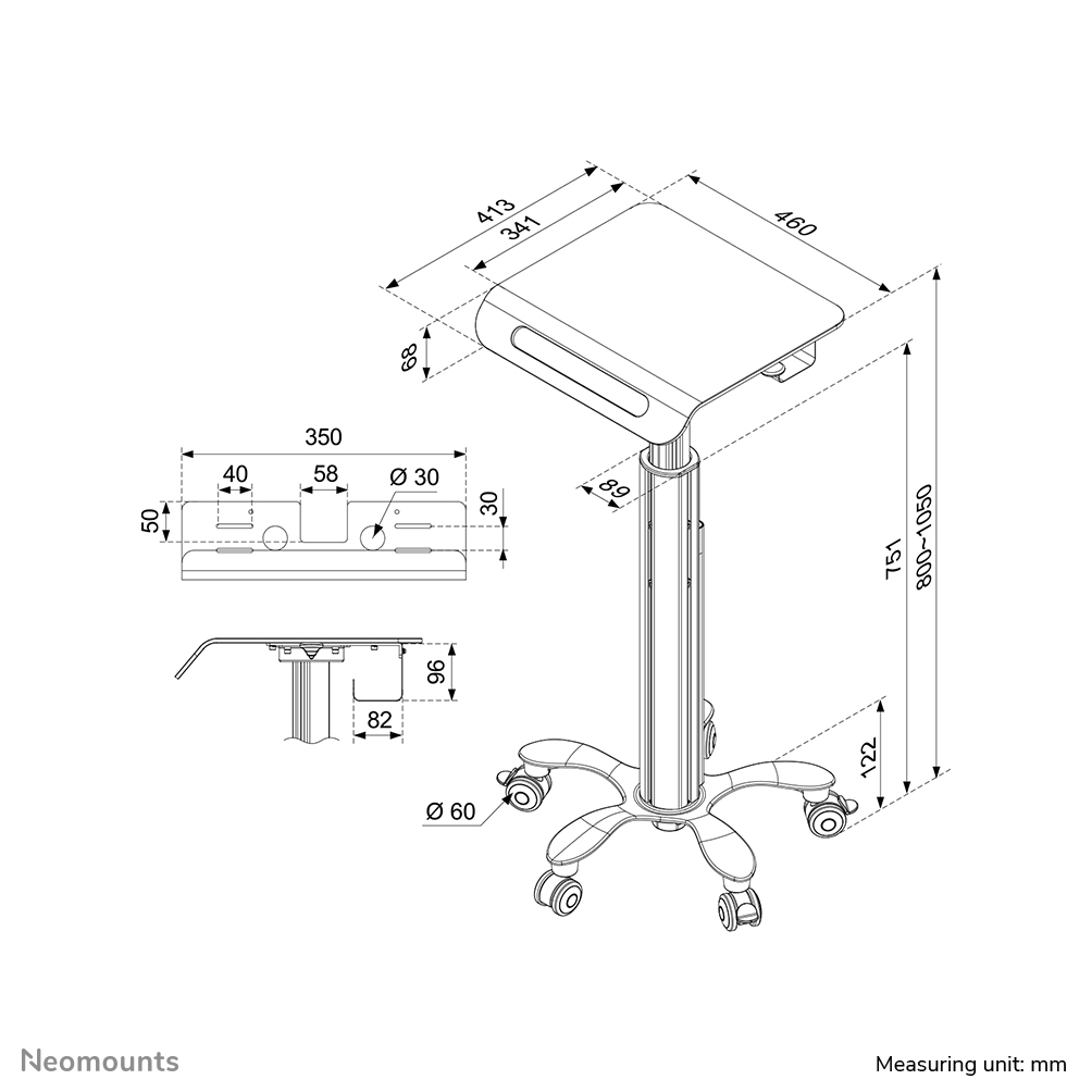 Neomounts MED-M050 Medical mobile workstation 10-18" - gas spring